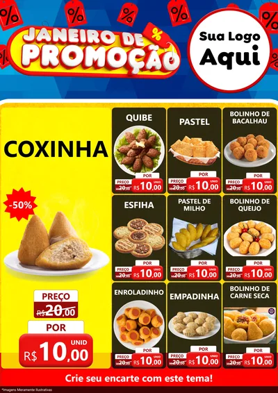 Modelo de Encarte para Encarte A4 Vertical com o tema Janeiro de Promoção para Salgadaria