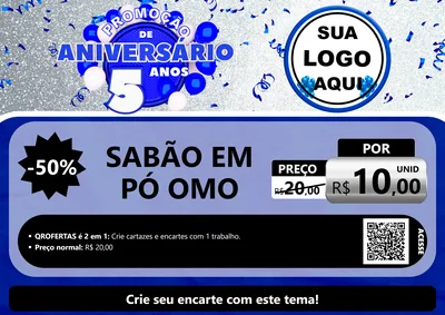Modelo de Cartaz para Cartaz A4 Horizontal com o tema Promoção de Aniversário - 5 Anos para Produtos de Limpeza