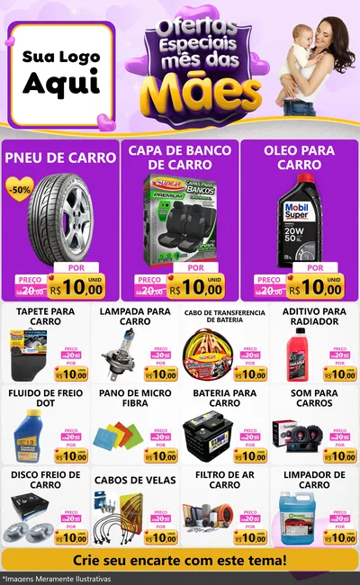 Modelo de Encarte para Encarte Grande com o tema Ofertas Especiais - Mês das Mães para Auto peças