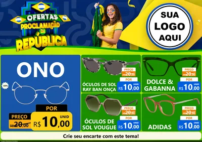 Modelo de Encarte para Encarte A4 Horizontal com o tema Ofertas Proclamação da República para Óticas