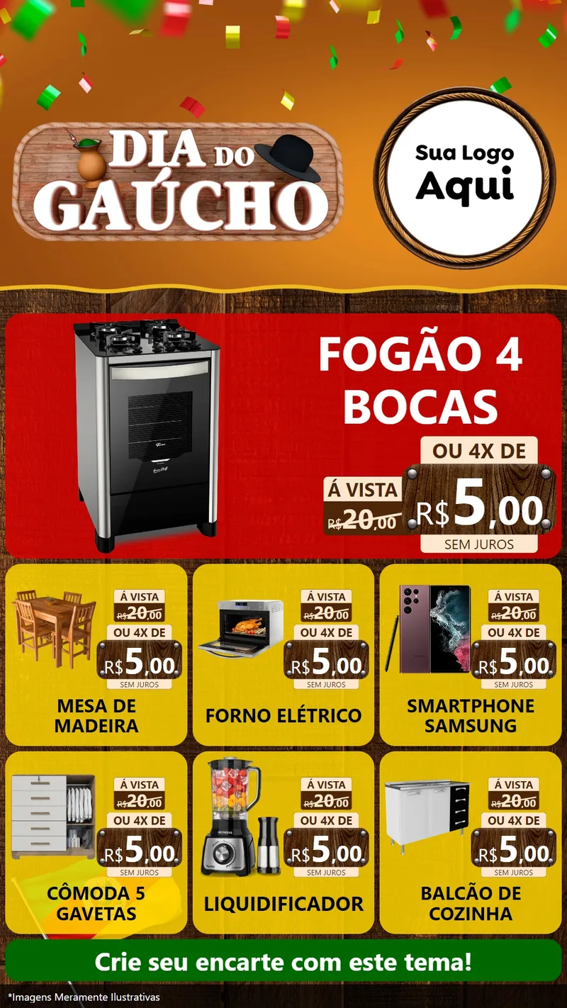 Modelo de Rede Social para Stories com o tema Dia do Gaúcho para Móveis e Eletro