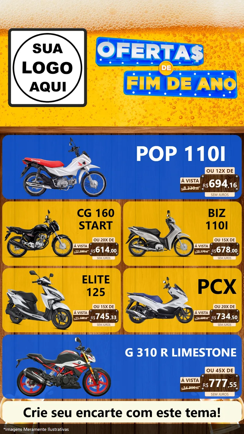 Modelo de TV para TV Vertical com o tema Ofertas de Fim de Ano para Concessionaria de Motos