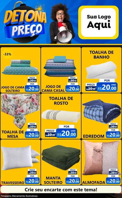Modelo de Encarte para Encarte Grande com o tema Detona Preços para Cama, Mesa e Banho
