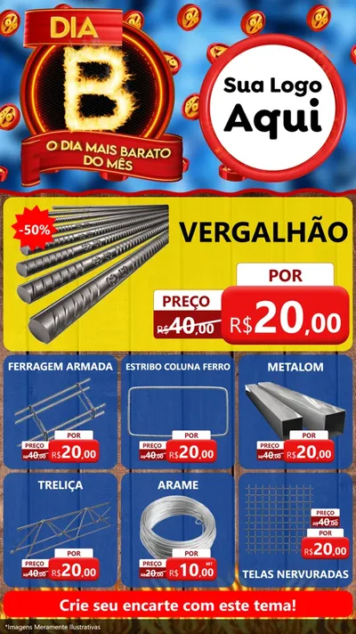 Modelo de Rede Social para Stories com o tema Dia B - O Dia Mais Barato Do Mês para Ferragens