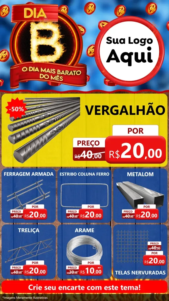 Modelo de Rede Social para Stories com o tema Dia B - O Dia Mais Barato Do Mês para Ferragens