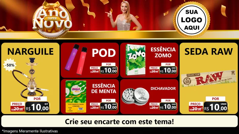 Modelo de TV para TV Horizontal com o tema Super Ano Novo para Tabacaria