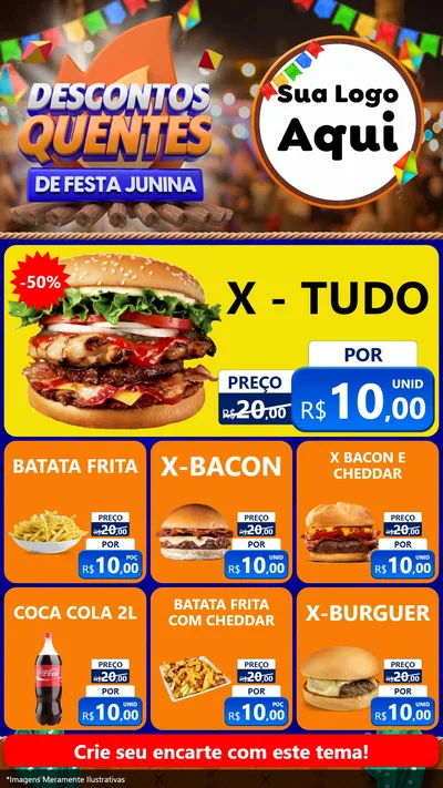 Modelo de Rede Social para Stories com o tema Descontos Quentes de Festa Junina para Hamburgueria