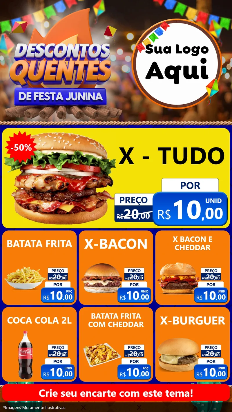 Modelo de Rede Social para Stories com o tema Descontos Quentes de Festa Junina para Hamburgueria