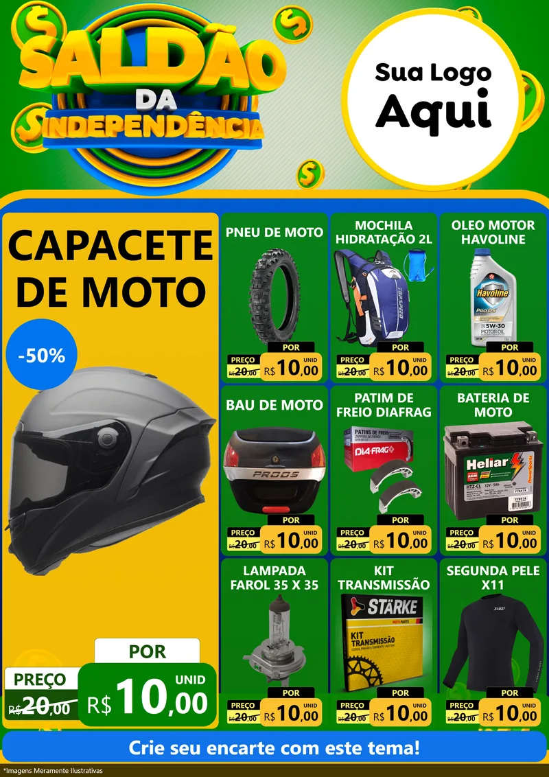 Modelo de Encarte para Encarte A4 Vertical com o tema Saldão da Indepêndencia para Moto peças