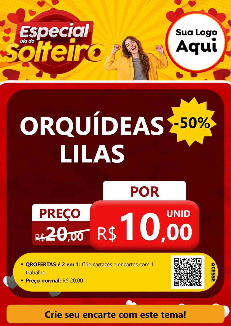 Modelo de Cartaz para Cartaz A4 Vertical com o tema Especial Dia do Solteiro para Floricultura e jardim