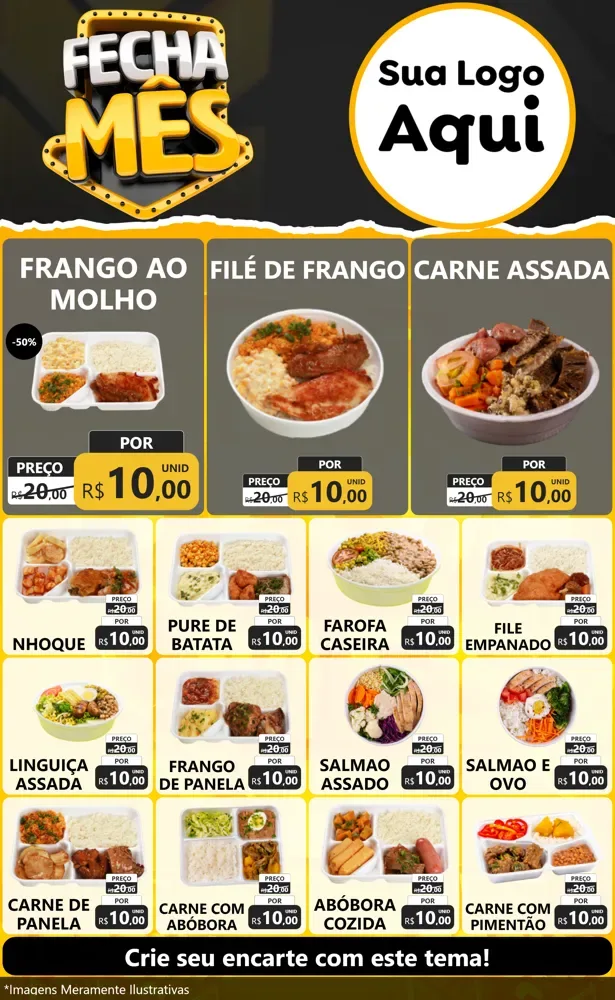 Modelo de Encarte para Encarte Grande com o tema Fecha Mês para Restaurante