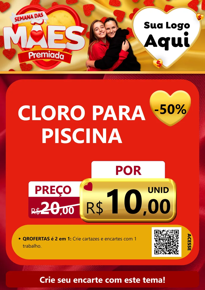 Modelo de Cartaz para Cartaz A4 Vertical com o tema Semana das Mães Premiada para Produtos para Piscina