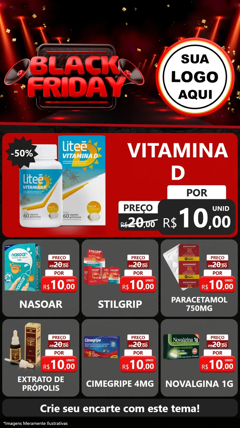 Modelo de Rede Social para Stories com o tema Black Friday para Farmácia