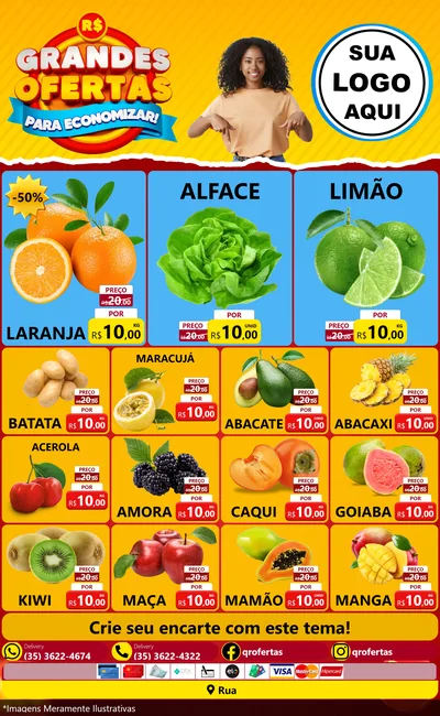 Modelo de Encarte para Encarte Grande com o tema Grandes Ofertas Para Economizar! para Hortifrúti