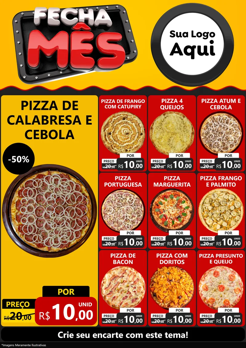Modelo de Encarte para Encarte A4 Vertical com o tema Fecha Mês para Pizzaria