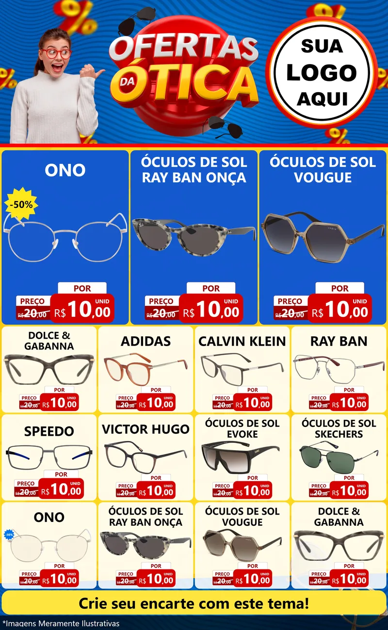Modelo de Encarte para Encarte Grande com o tema Ofertas da Ótica para Óticas