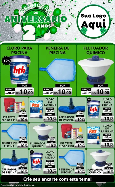 Modelo de Encarte para Encarte Grande com o tema Promoção de Aniversário - 2 Anos para Produtos para Piscina