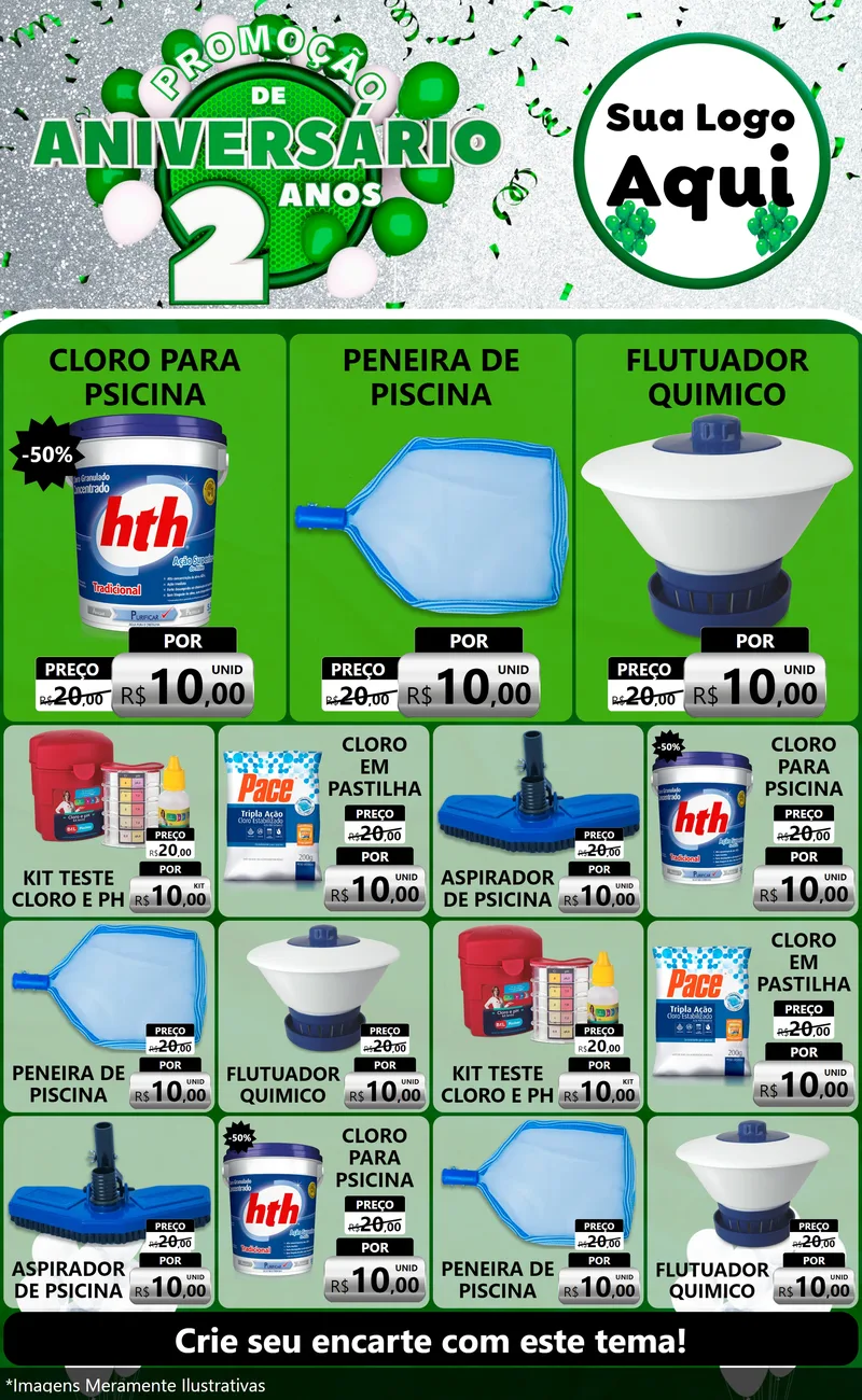 Modelo de Encarte para Encarte Grande com o tema Promoção de Aniversário - 2 Anos para Produtos para Piscina