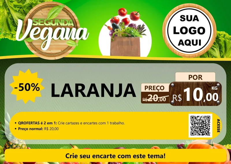 Modelo de Cartaz para Cartaz A4 Horizontal com o tema Segunda Vegana para Hortifrúti