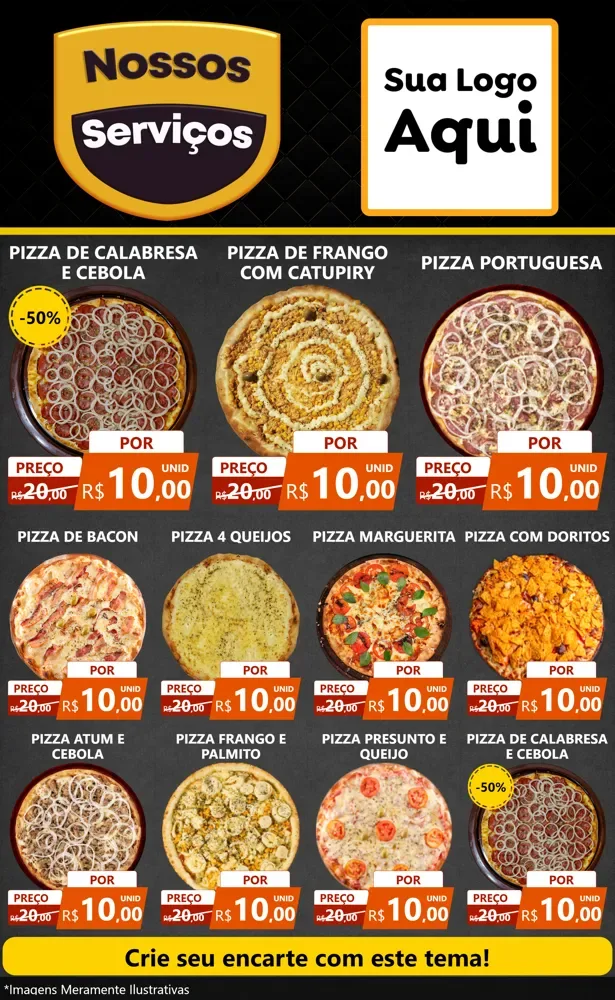Modelo de Encarte para Encarte Grande com o tema Nossos Serviços para Pizzaria