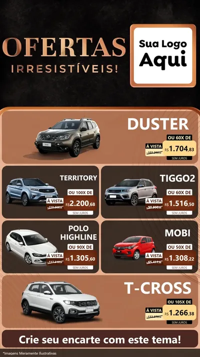 Modelo de TV para TV Vertical com o tema Ofertas Irresistíveis! para Concessionaria de Carros