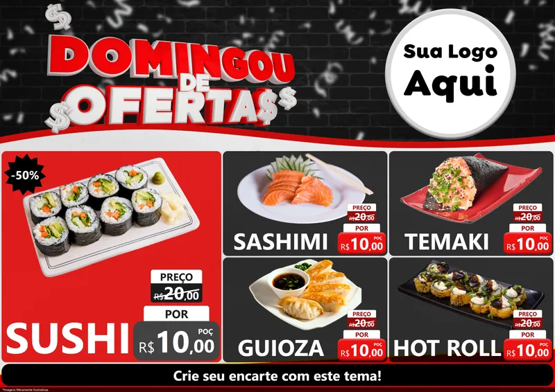 Modelo de Encarte para Encarte A4 Horizontal com o tema Domingou de Ofertas para Comida japonesa