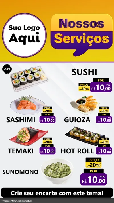 Modelo de TV para TV Vertical com o tema Nossos Serviços para Comida japonesa