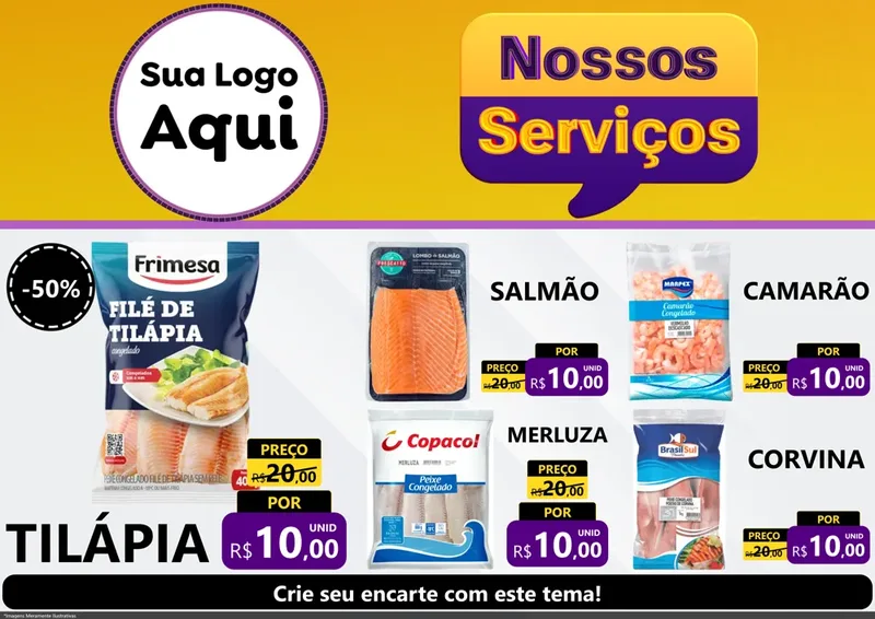 Modelo de Encarte para Encarte A4 Horizontal com o tema Nossos Serviços para Peixaria