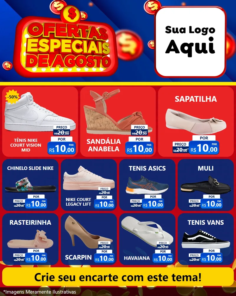 Modelo de Rede Social para Feed Instagram com o tema Ofertas Especiais de Agosto para Calçados