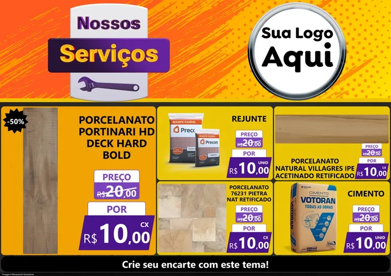 Modelo de Encarte para Encarte A4 Horizontal com o tema Nossos Serviços para Pisos e revestimentos