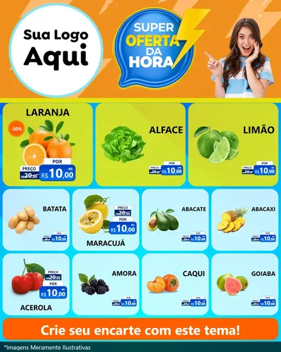 Modelo de Rede Social para Feed Instagram com o tema Super Oferta da Hora para Hortifrúti