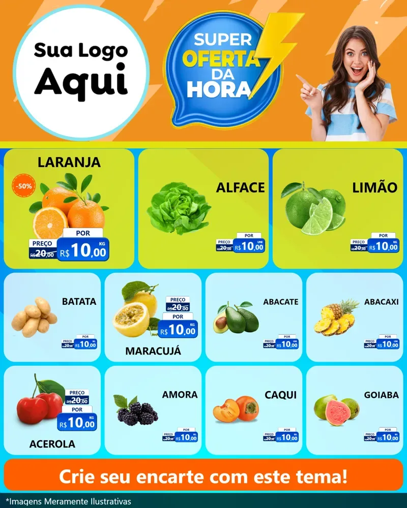 Modelo de Rede Social para Feed Instagram com o tema Super Oferta da Hora para Hortifrúti