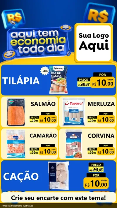 Modelo de TV para TV Vertical com o tema Aqui Tem Economia Todo Dia para Peixaria