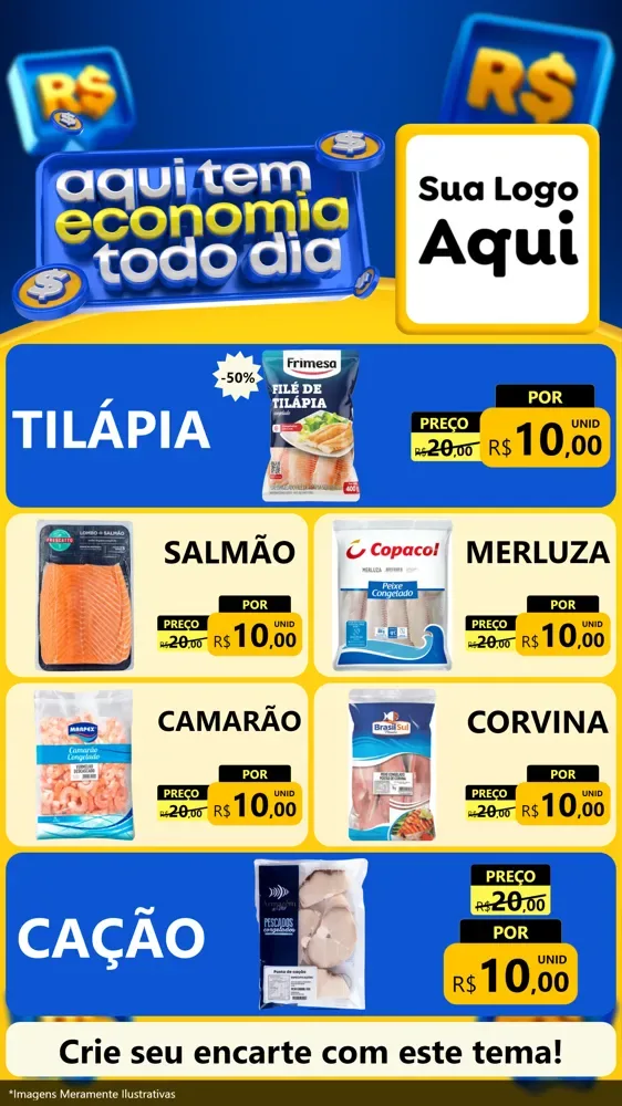 Modelo de TV para TV Vertical com o tema Aqui Tem Economia Todo Dia para Peixaria