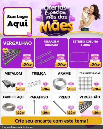 Modelo de Rede Social para Feed Instagram com o tema Ofertas Especiais - Mês das Mães para Ferragens