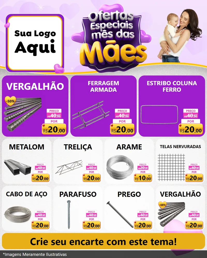 Modelo de Rede Social para Feed Instagram com o tema Ofertas Especiais - Mês das Mães para Ferragens