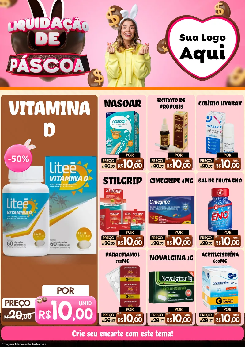 Modelo de Encarte para Encarte A4 Vertical com o tema Liquidação de Páscoa para Farmácia