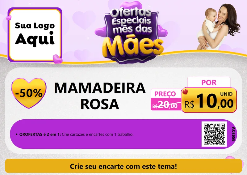 Modelo de Cartaz para Cartaz A4 Horizontal com o tema Ofertas Especiais - Mês das Mães para Bebês
