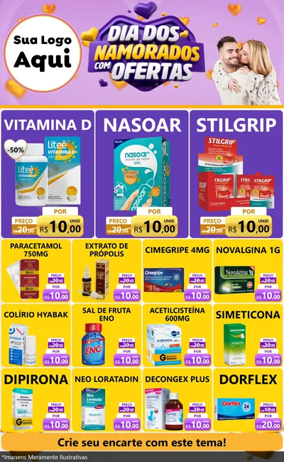 Modelo de Encarte para Encarte Grande com o tema Dia Dos Namorados Com Ofertas para Farmácia