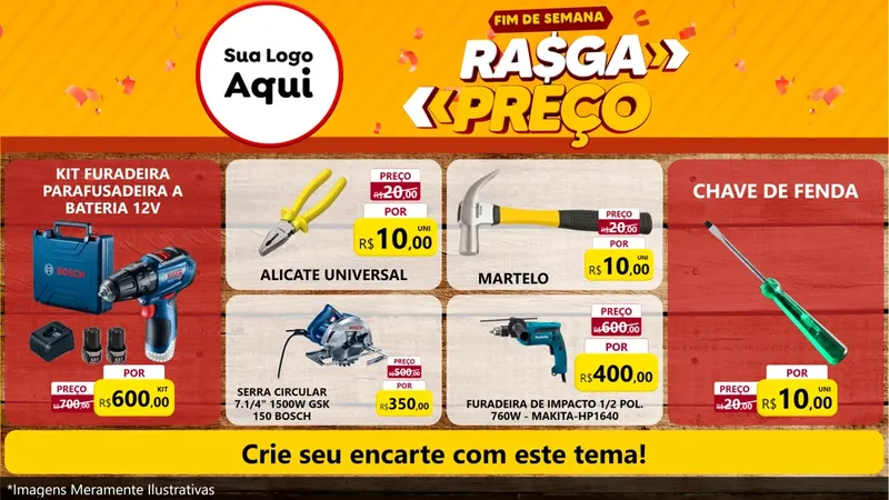 Modelo de TV para TV Horizontal com o tema Fim de Semana Rasga Preços para Maquinas e Ferramentas