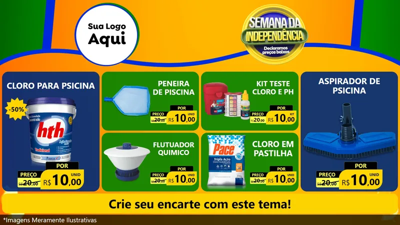 Modelo de TV para TV Horizontal com o tema Semana da Independência Declaramos Preços Baixos para Produtos para Piscina