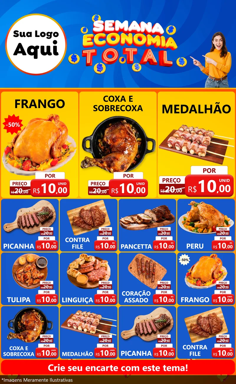 Modelo de Encarte para Encarte Grande com o tema Semana Economia Total para Assados
