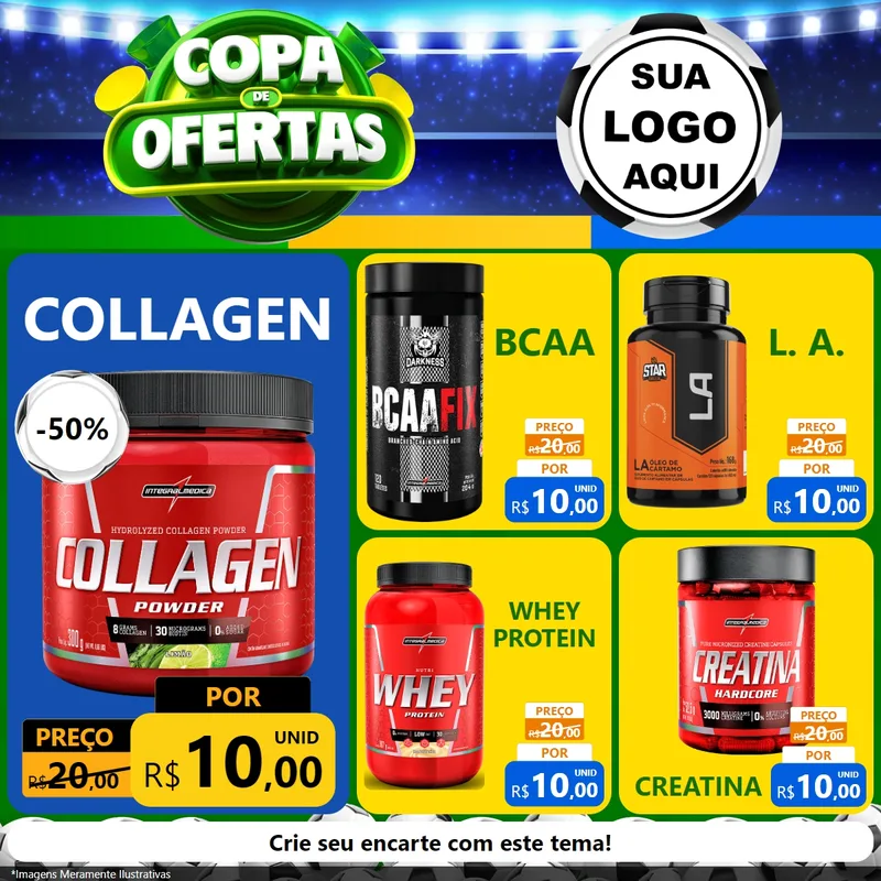 Modelo de Rede Social para Feed Facebook com o tema Copa de Ofertas para Suplementos alimentares