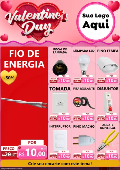 Modelo de Encarte para Encarte A4 Vertical com o tema Valentine's Day para Materiais Elétricos