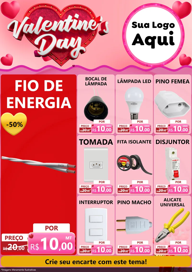 Modelo de Encarte para Encarte A4 Vertical com o tema Valentine's Day para Materiais Elétricos