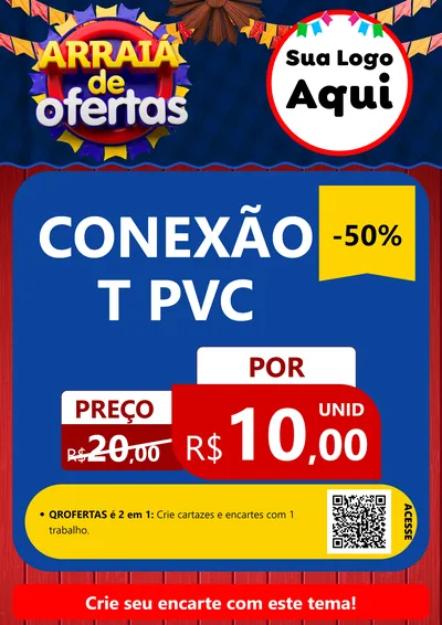Modelo de Cartaz para Cartaz A4 Vertical com o tema Arraiá de Ofertas para Tubos e conexões
