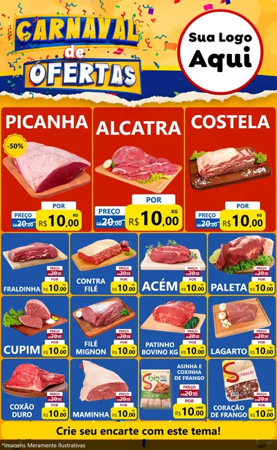 Modelo de Encarte para Encarte Grande com o tema Carnaval de Ofertas para Açougue