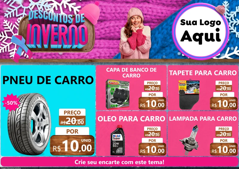 Modelo de Encarte para Encarte A4 Horizontal com o tema Descontos de Inverno para Auto peças