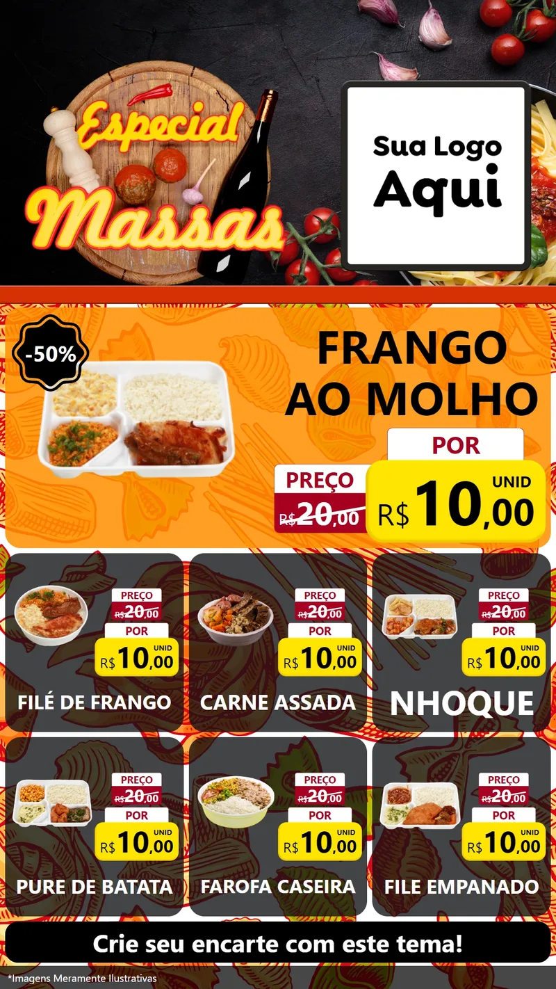 Modelo de Rede Social para Stories com o tema Especial Massas para Restaurante