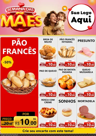 Modelo de Encarte para Encarte A4 Vertical com o tema Semana das Mães para Padaria